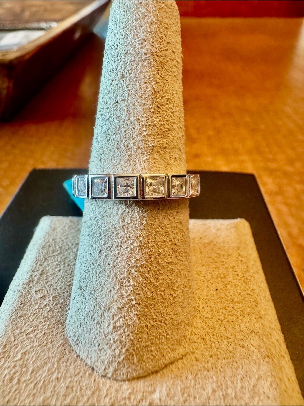 Moissanite Sterling Silver Square Channel Set Ring in Silver